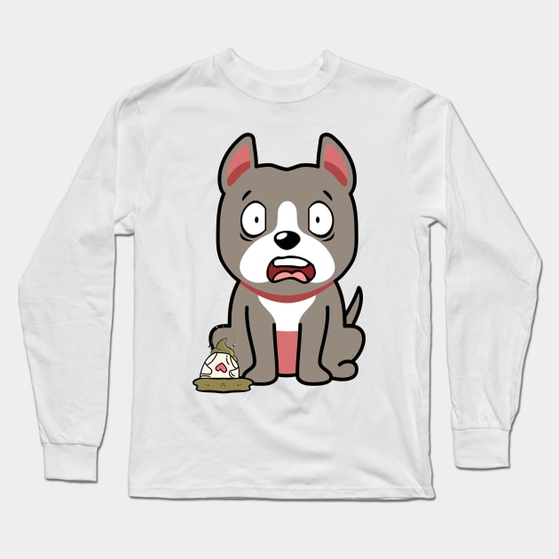 Funny grey dog steps on a dirty diaper Long Sleeve T-Shirt by Pet Station